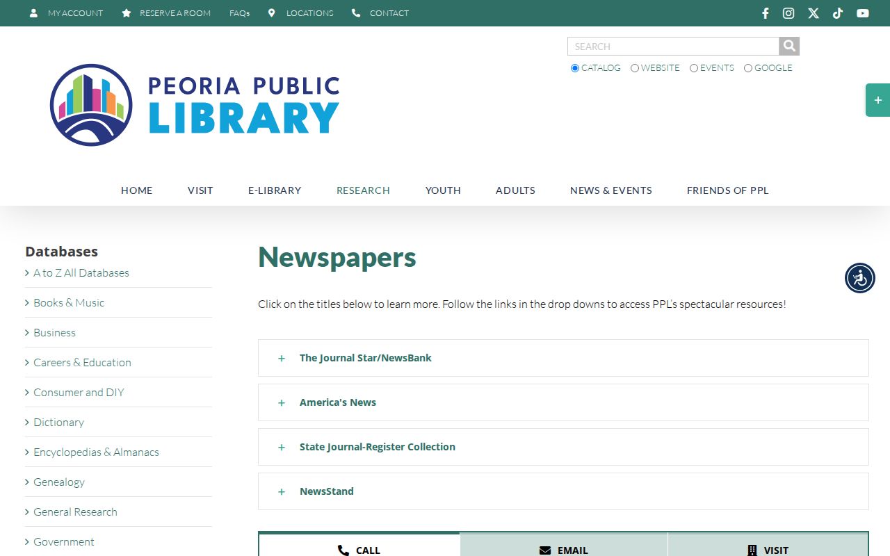 Peoria Public Library newspaper databases page