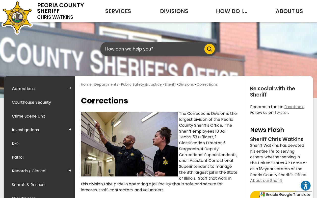 Peoria County Corrections page for the county jail